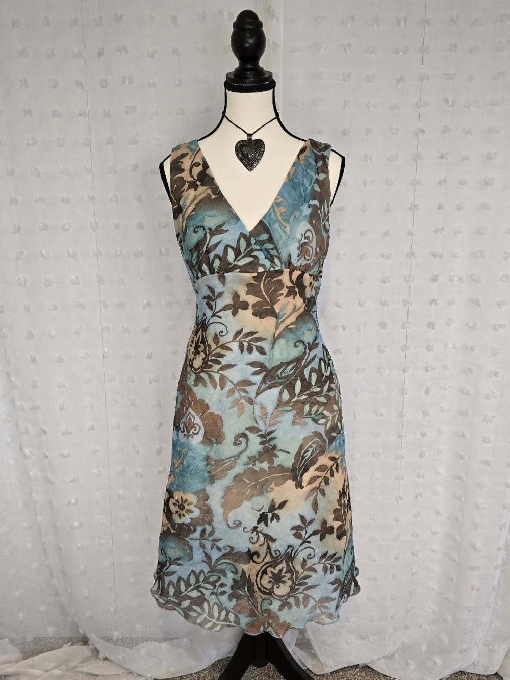Breakin' Loose Sleeveless V-Neck Floral A-Line Dress in Blue and Brown